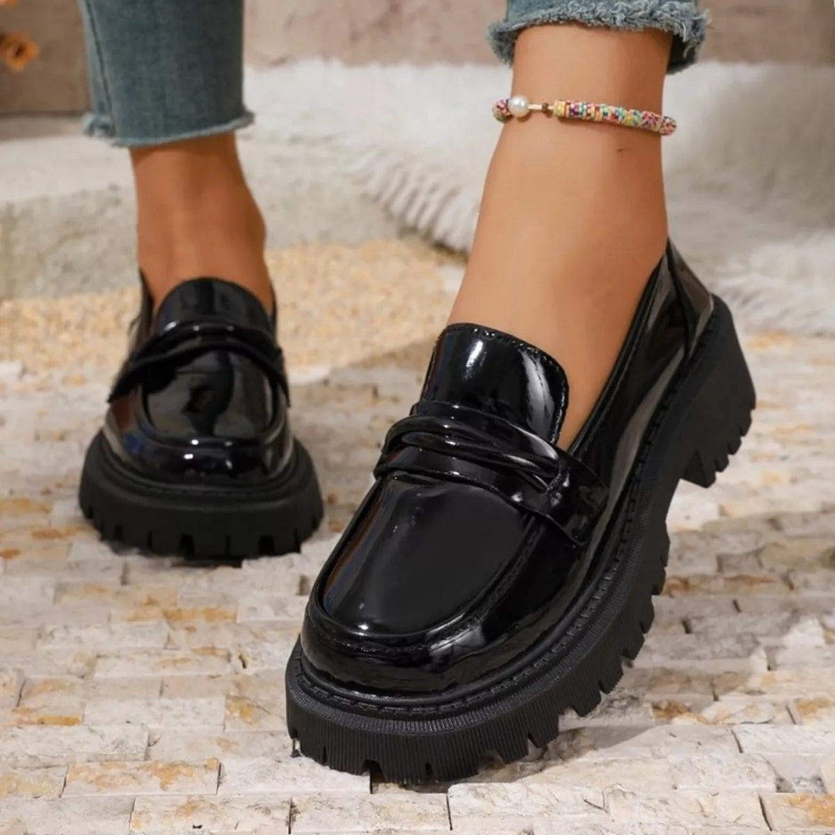 round toe platform loafers – classy ballet flats | dropsona - neutral - front view