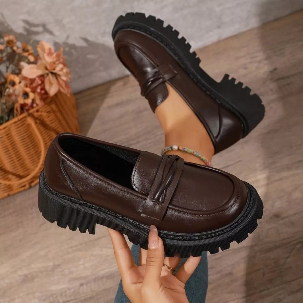 round toe platform loafers – classy ballet flats | dropsona - neutral - front view