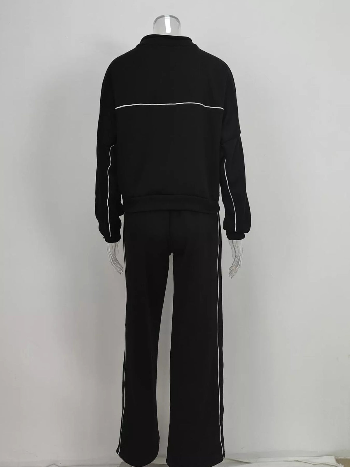 full size zip-up jacket and wide-leg pants set plus | dropsona - neutral - close-up detail