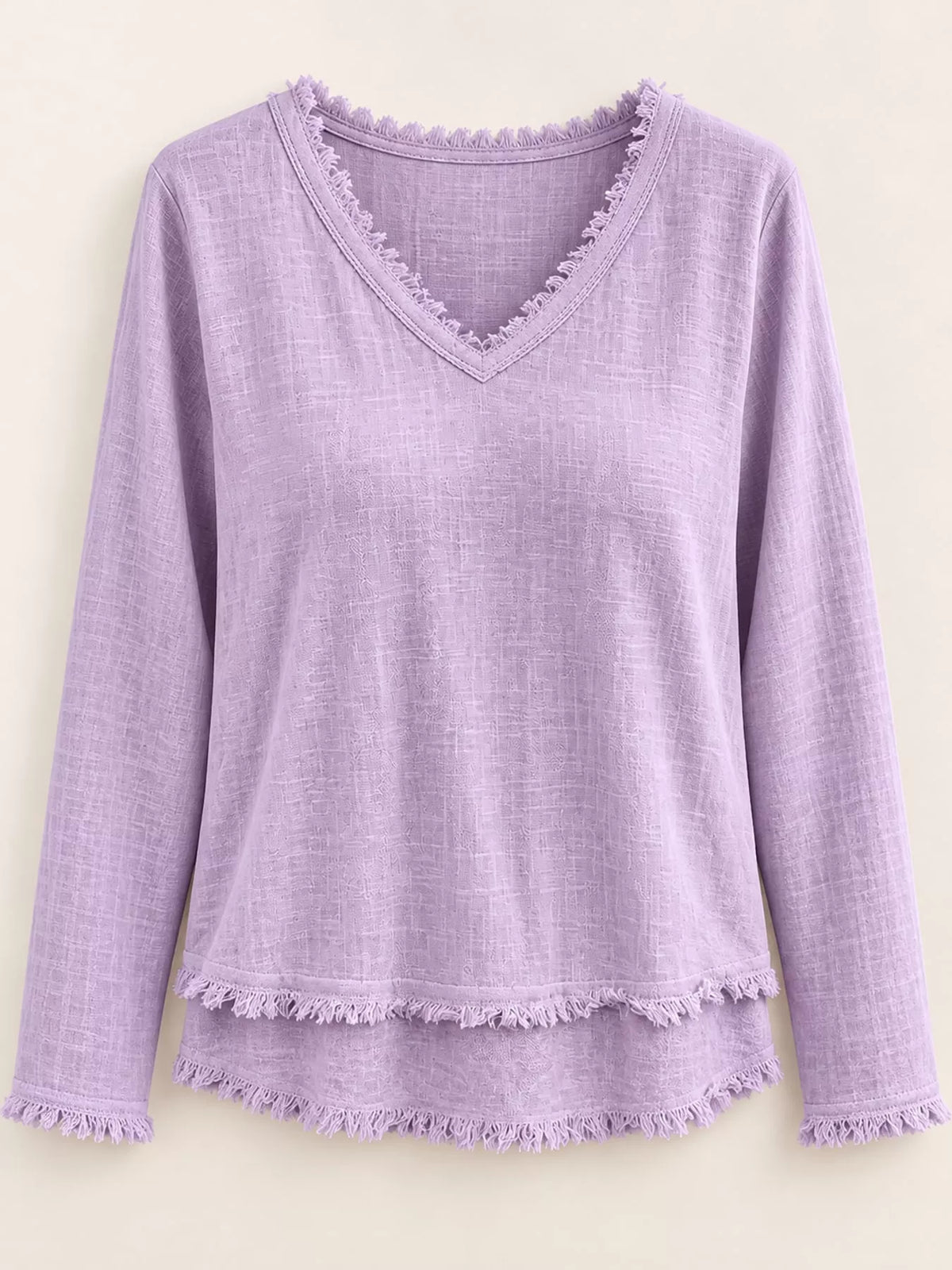 full size frayed hem v-neck blouse plus | dropsona - neutral - size reference