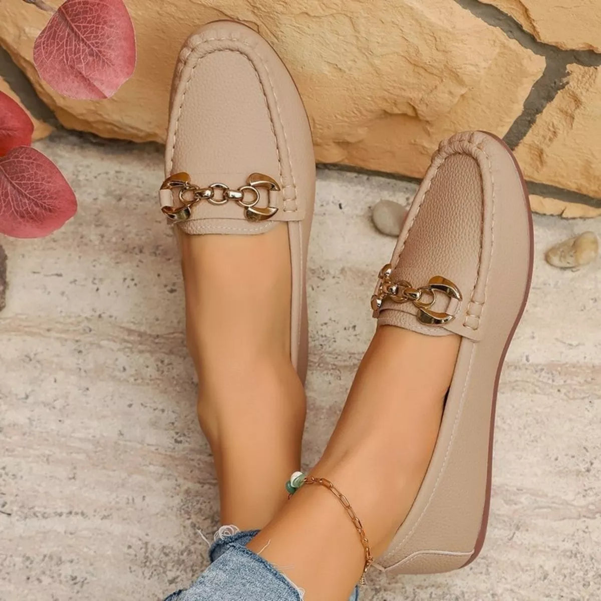 round toe slip-ons – classy ballet flats | dropsona - neutral - front view