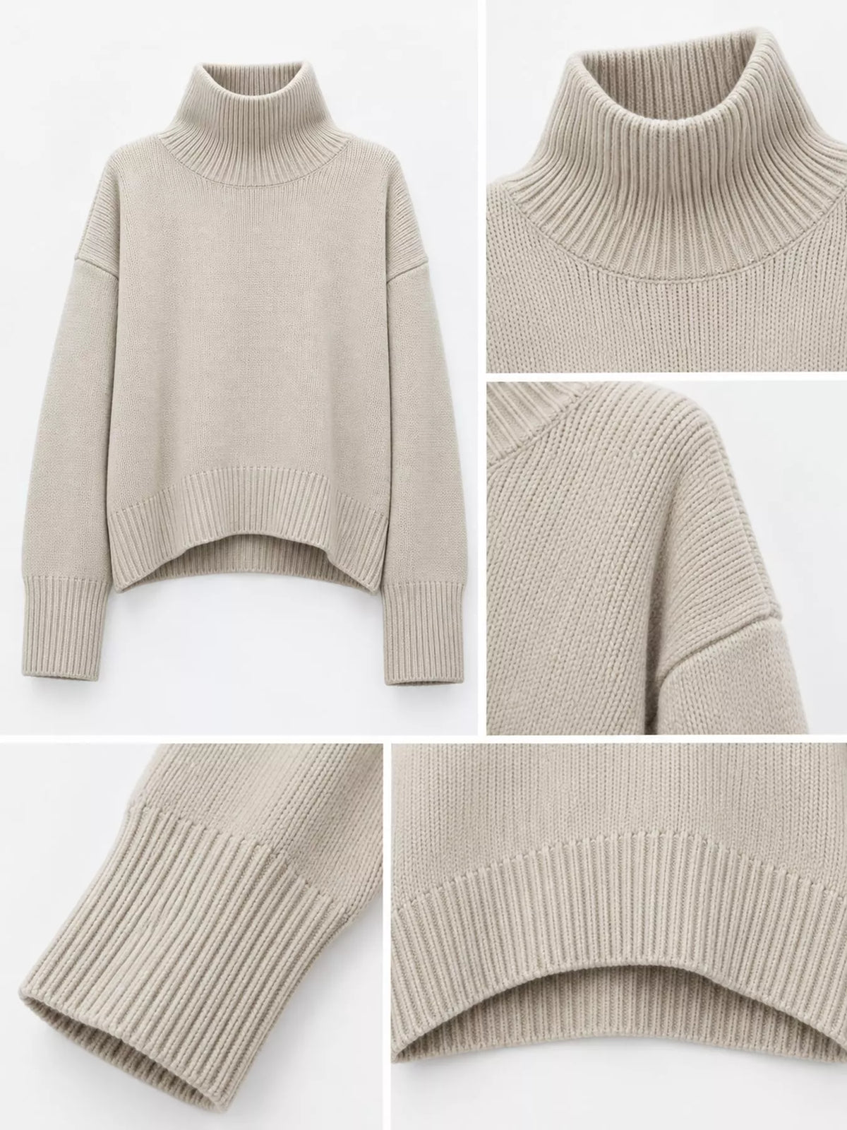 oversized turtleneck wool sweater | dropsona - neutral - size reference