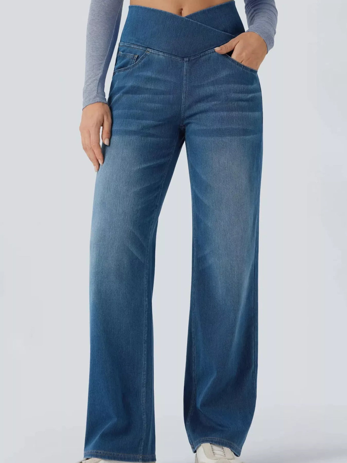 cat's whisker high-waisted cross-over waistband | dropsona - neutral - front view
