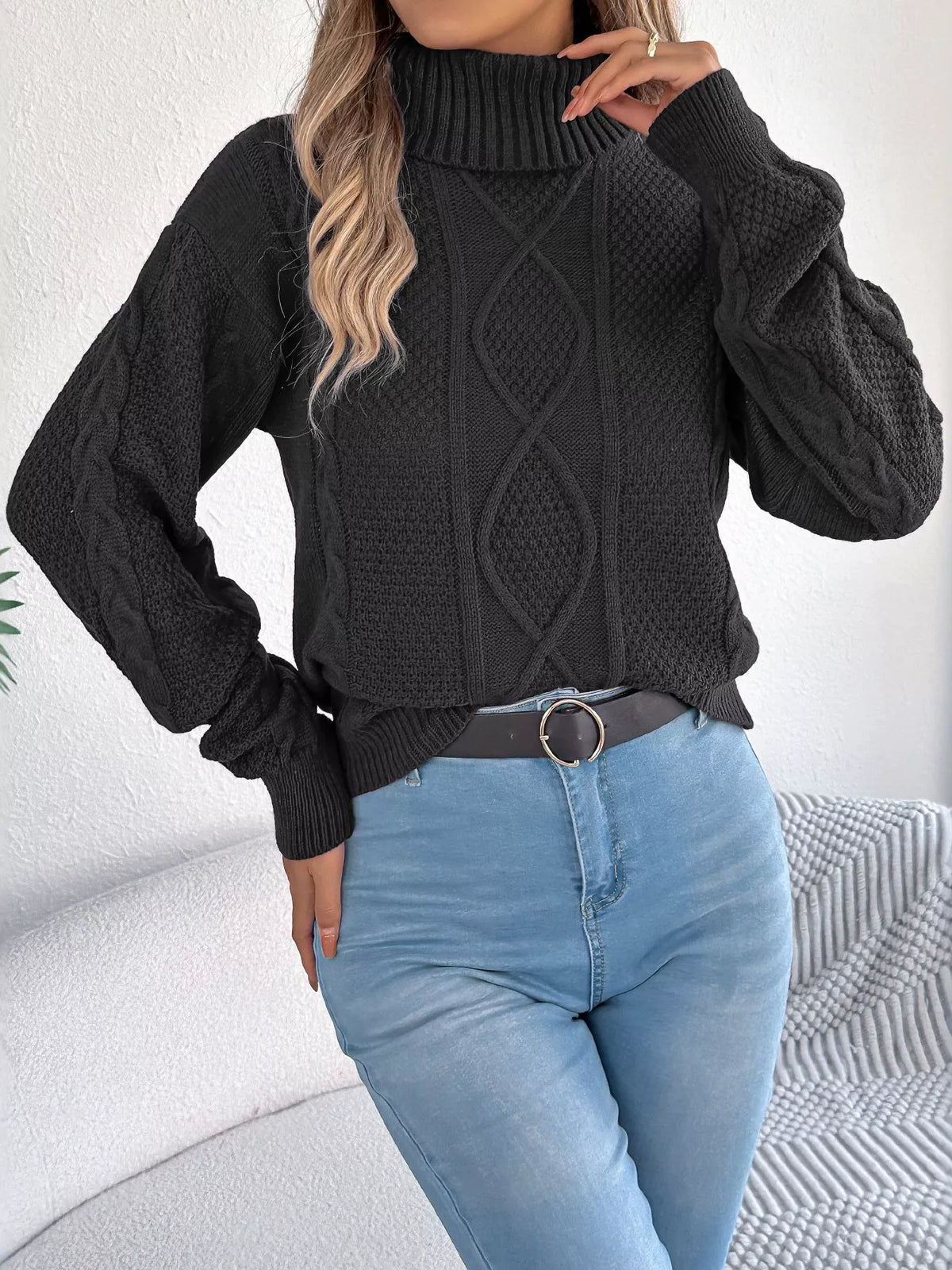 cable knit turtleneck sweater – basic style | dropsona - neutral - packaging