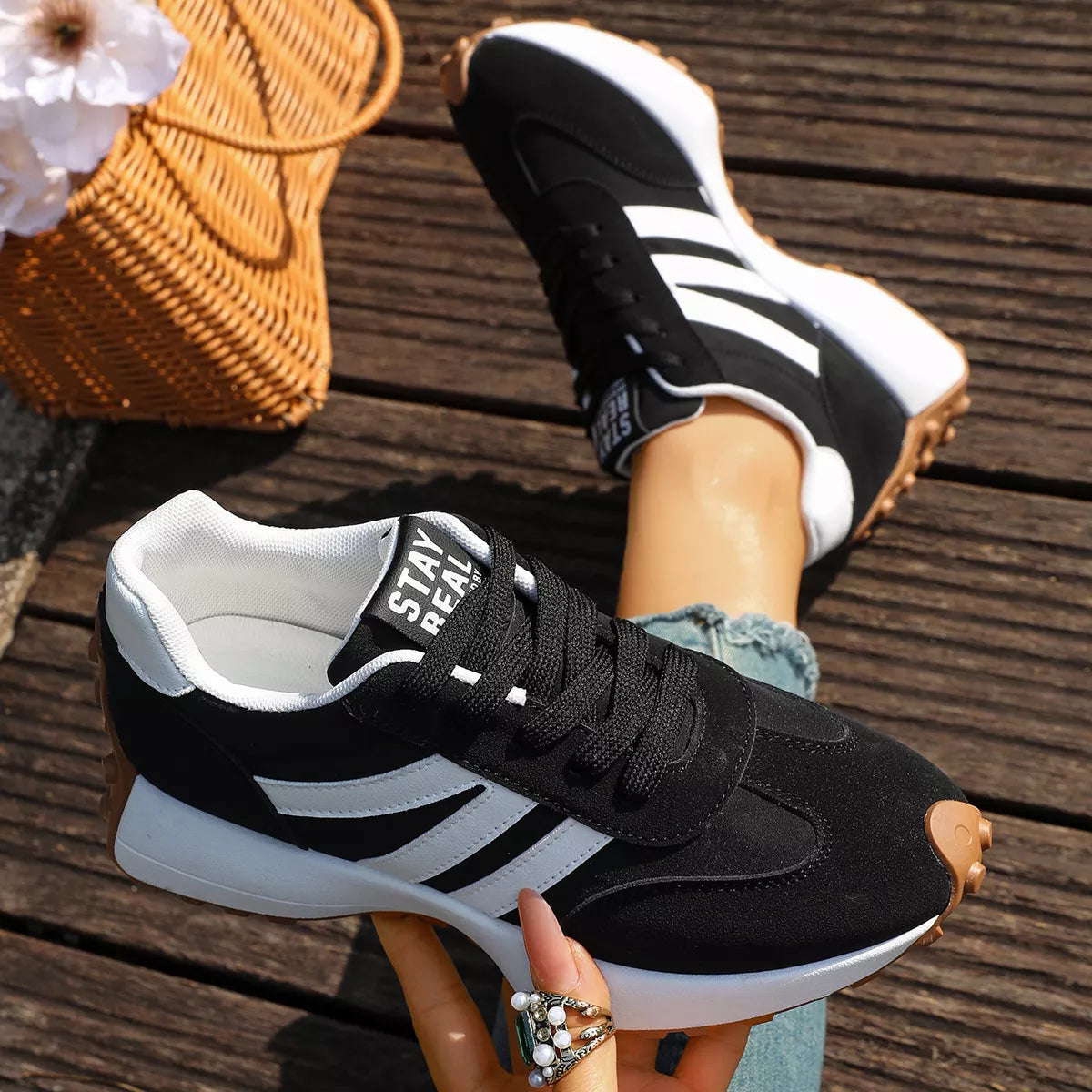 round toe lace up sneakers – modern steps | dropsona - neutral - packaging