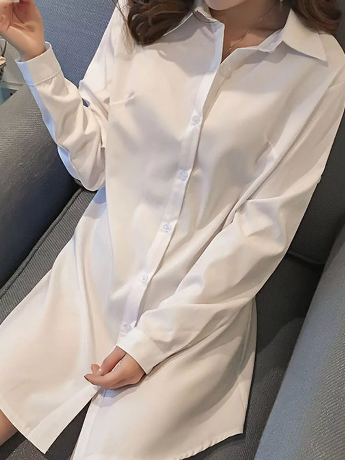 full size button-down shirt with roll-up sleeves plus | dropsona - neutral - front view