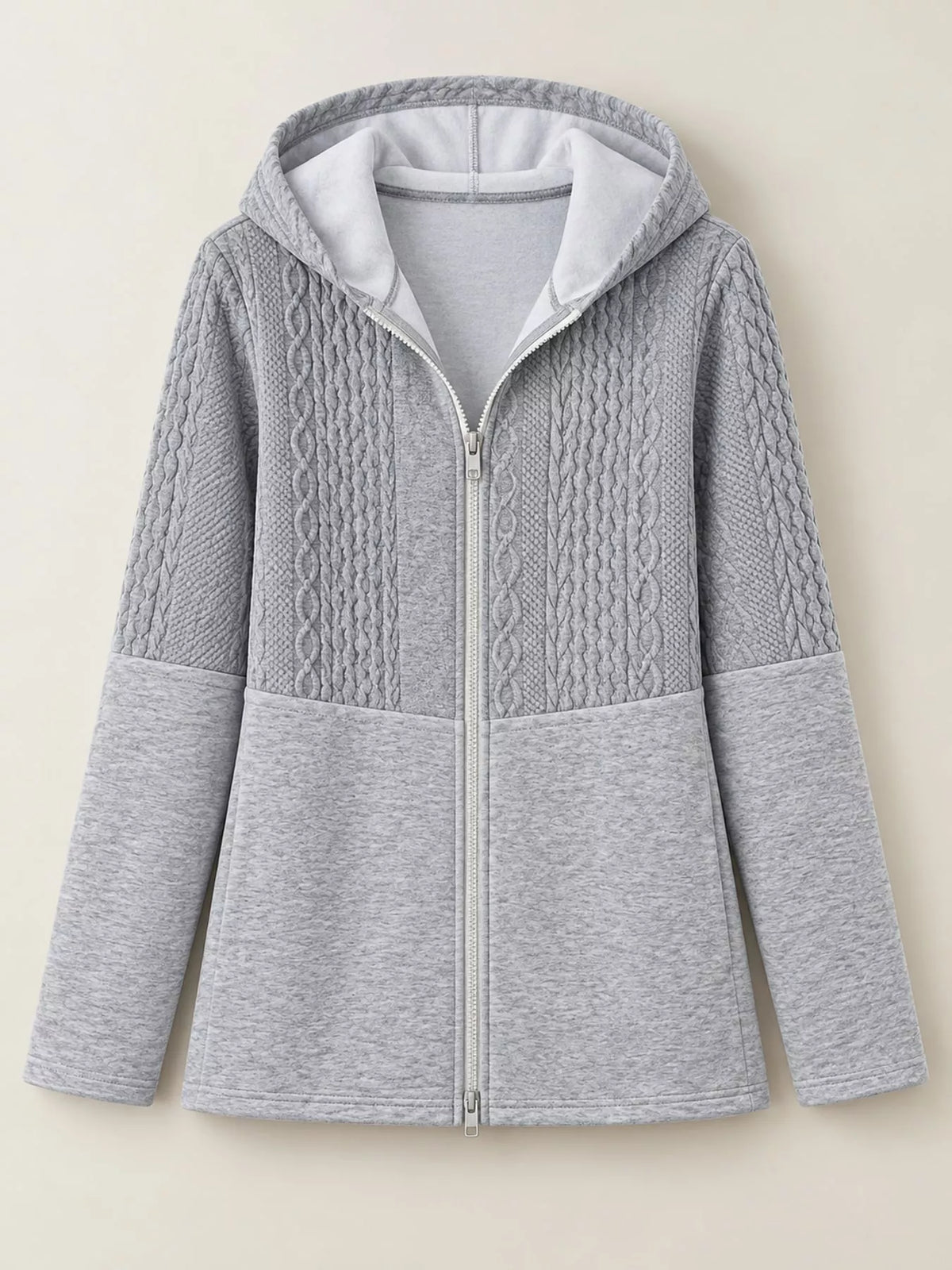 full size hooded zip-up jacket plus | dropsona - neutral - material texture