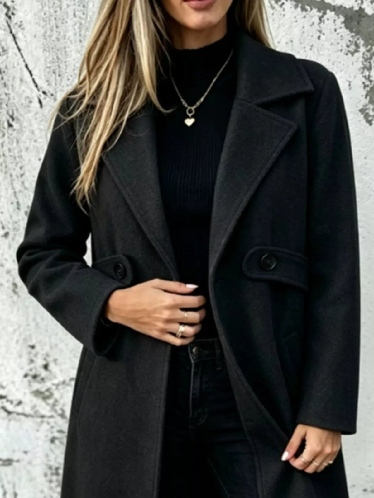 full size lapel collar longline overcoat plus | dropsona - neutral - material texture