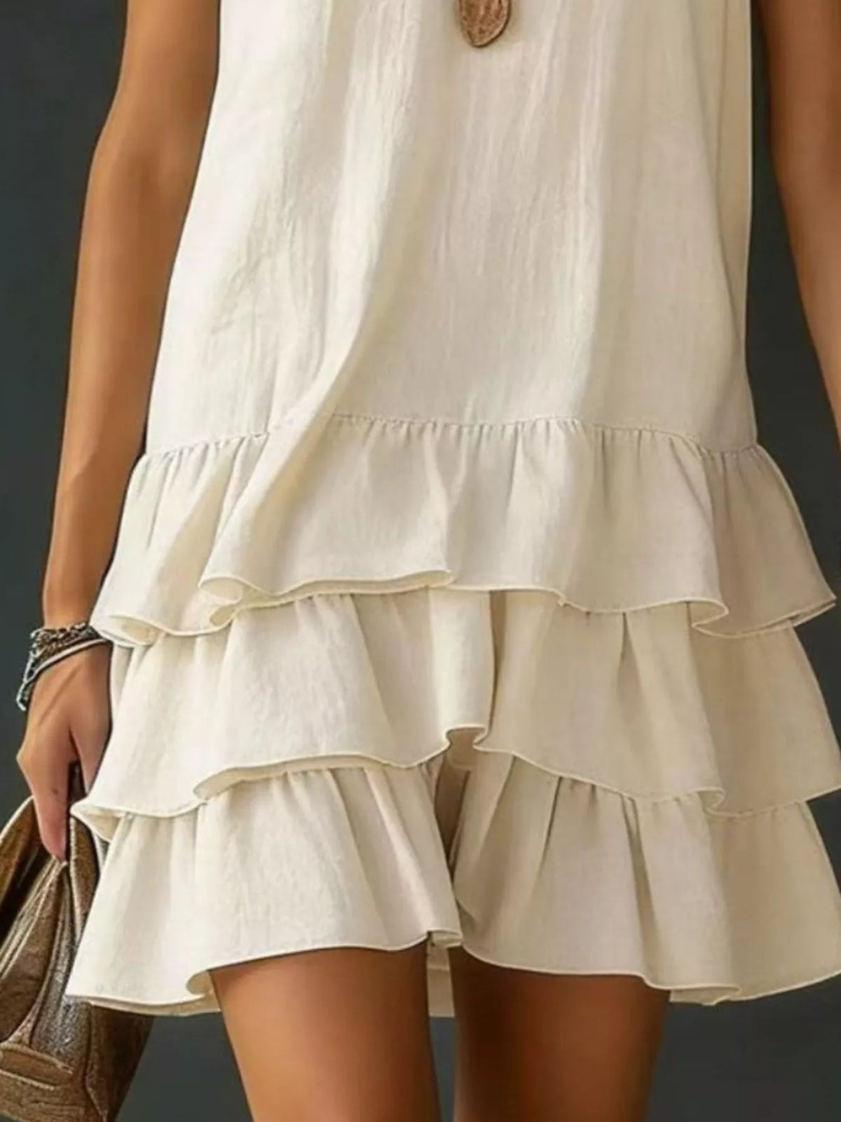 full size ruffled hem v-neck sleeveless dress plus size - close-up detail