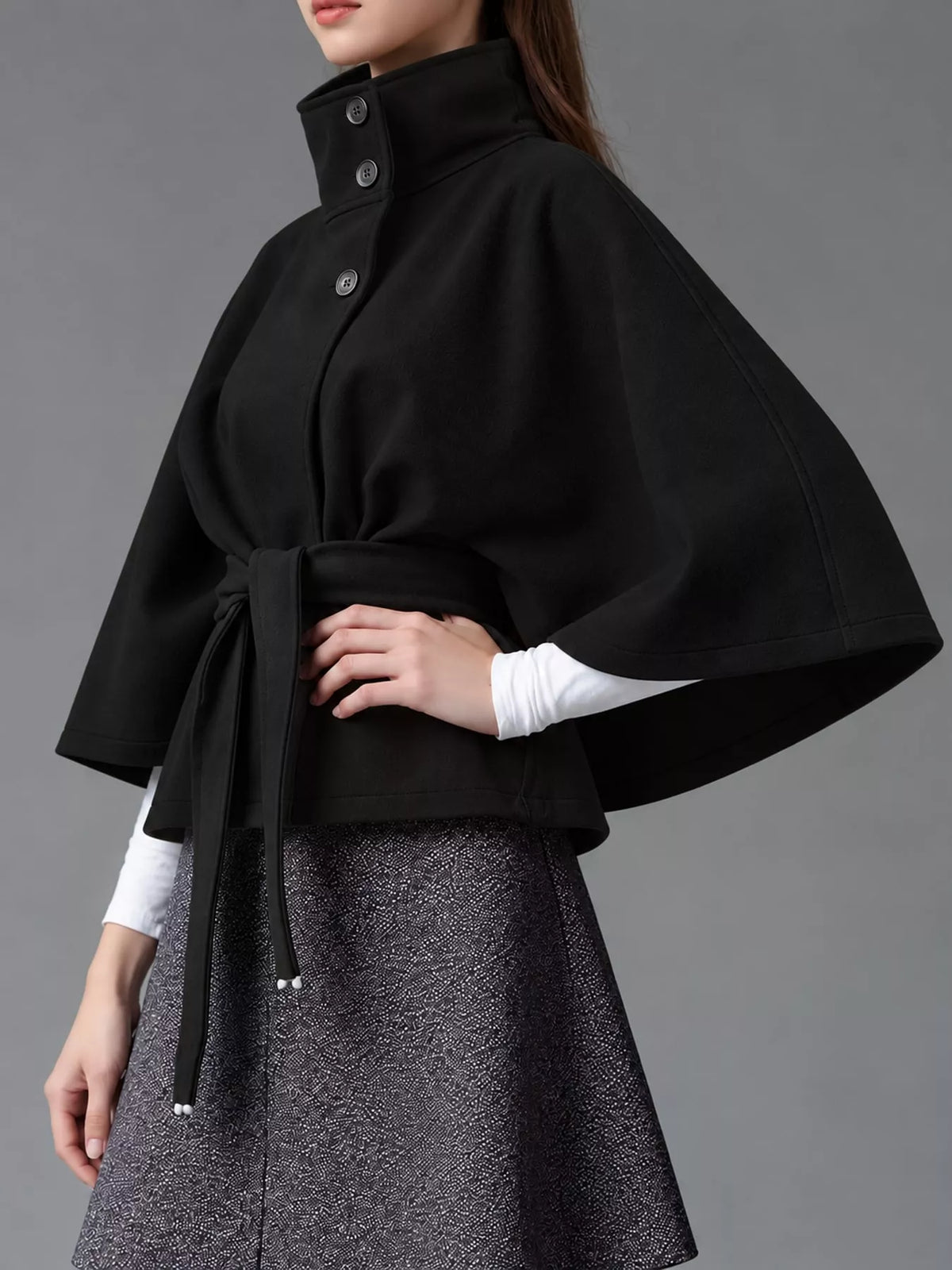 belt button detail outerwear | dropsona polyester 95% - neutral - close-up detail