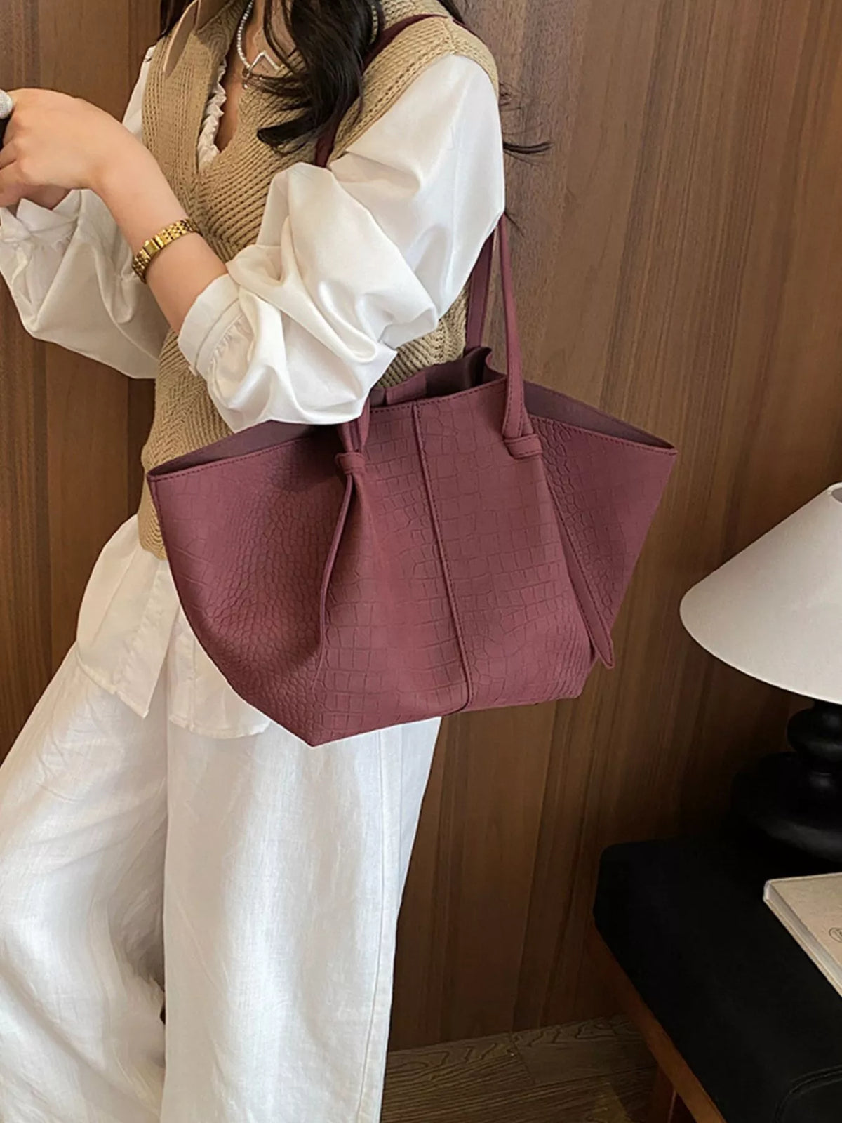 pu leather tote bag – stylish sling | dropsona - neutral - usage example