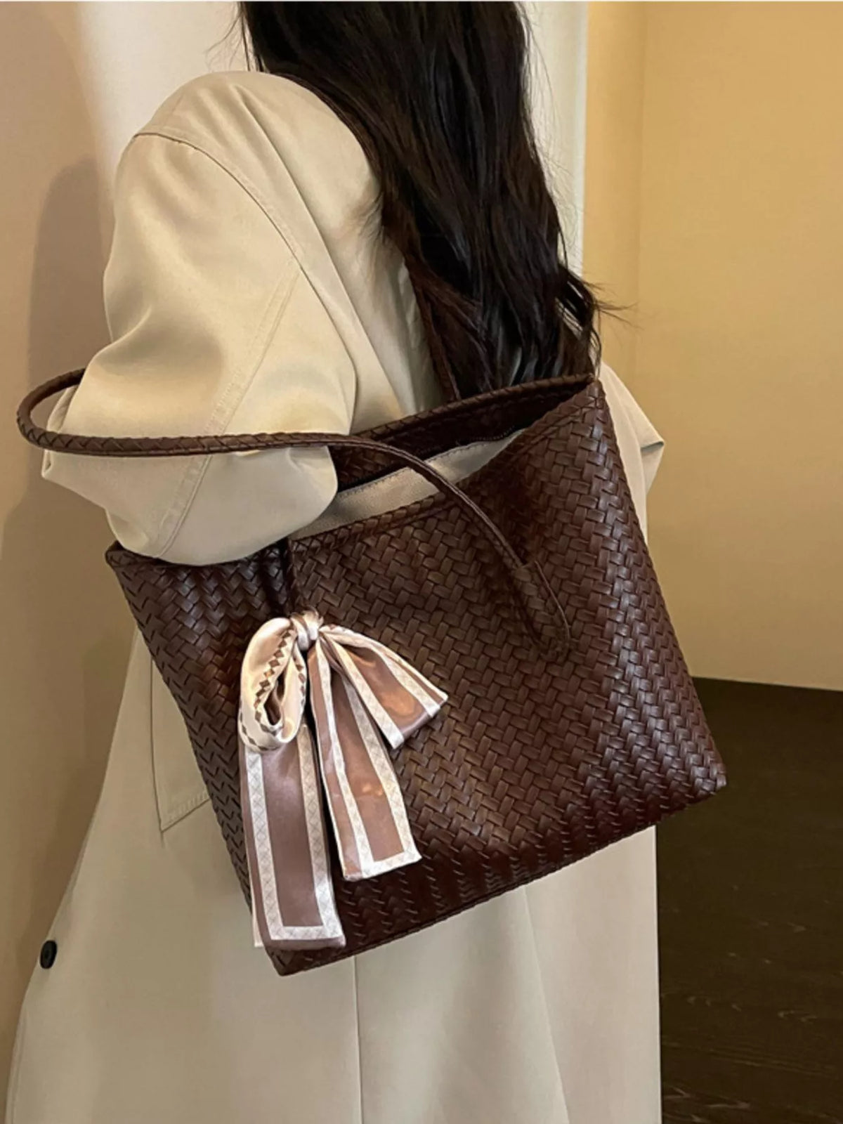 woven texture shoulder bag – stylish sling | dropsona - neutral - material texture