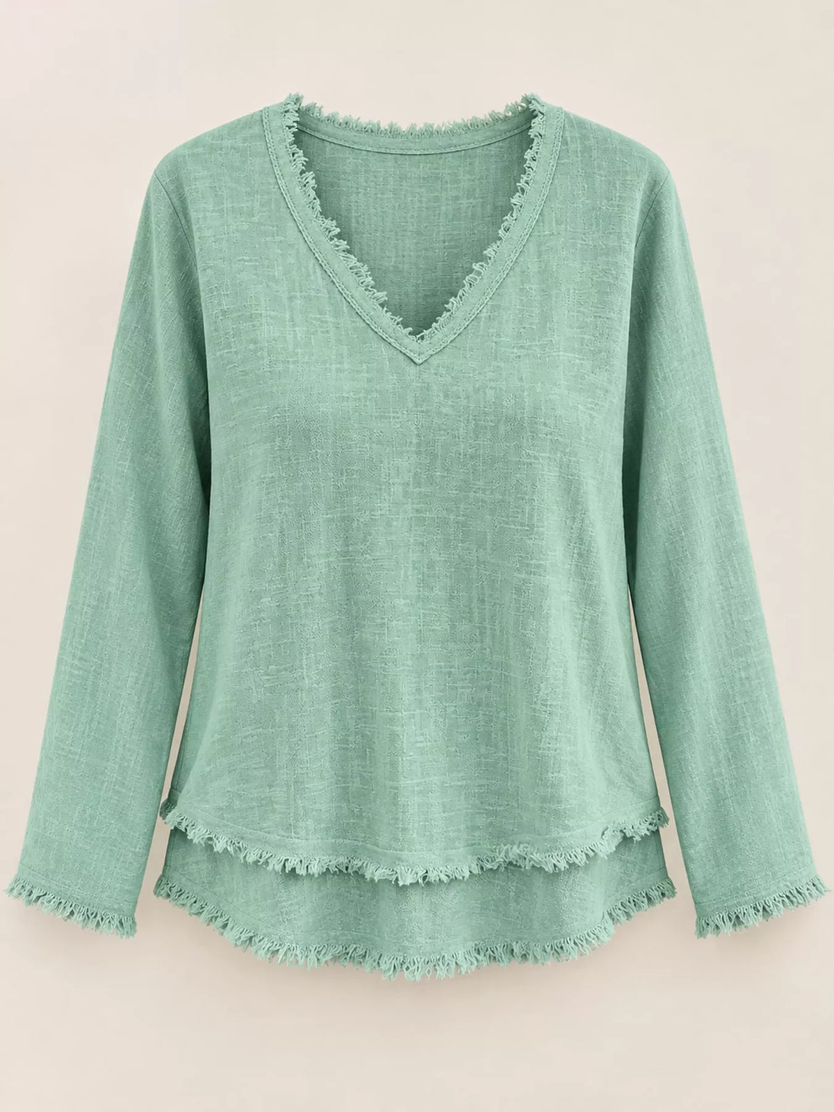 full size frayed hem v-neck blouse plus | dropsona - neutral - usage example