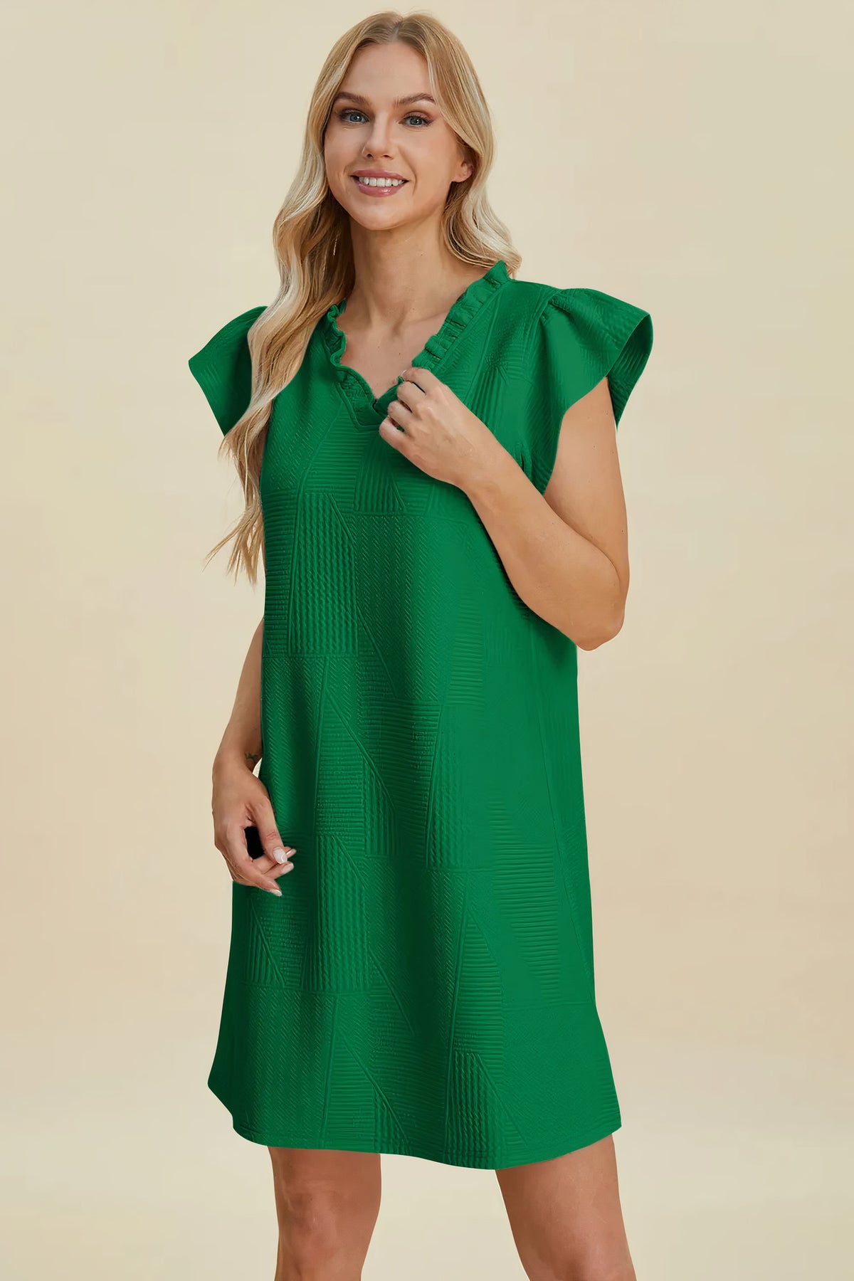double take full size ruffled v-neck cap sleeve dress - everyday wear