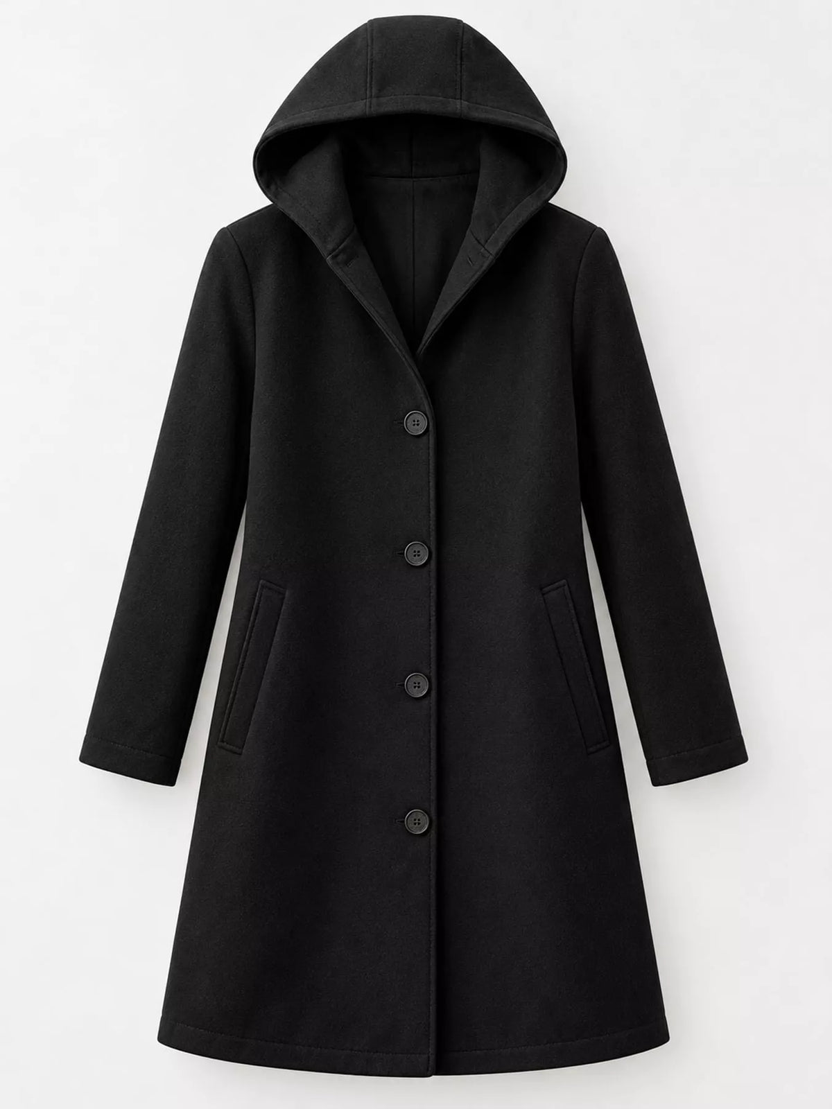 plus size hooded single-breasted overcoat | dropsona - neutral - close-up detail