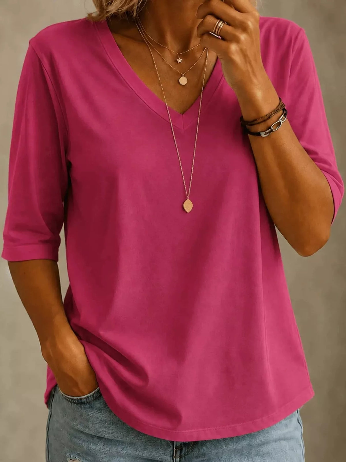 full size v-neck half sleeve t-shirt plus | dropsona - neutral - usage example