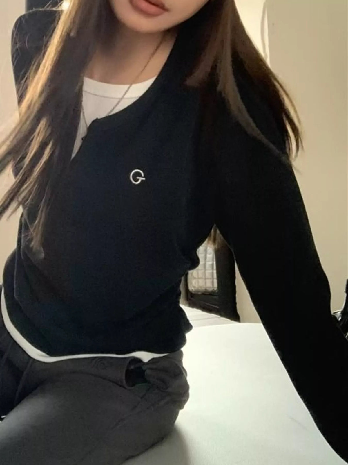 layered look long sleeve t-shirt – basic style fit | dropsona - neutral - material texture
