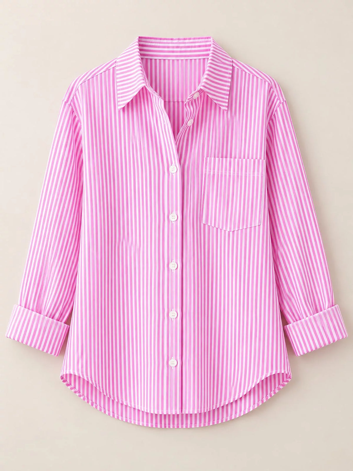 full size striped button-down long sleeve shirt plus | dropsona - neutral - usage example