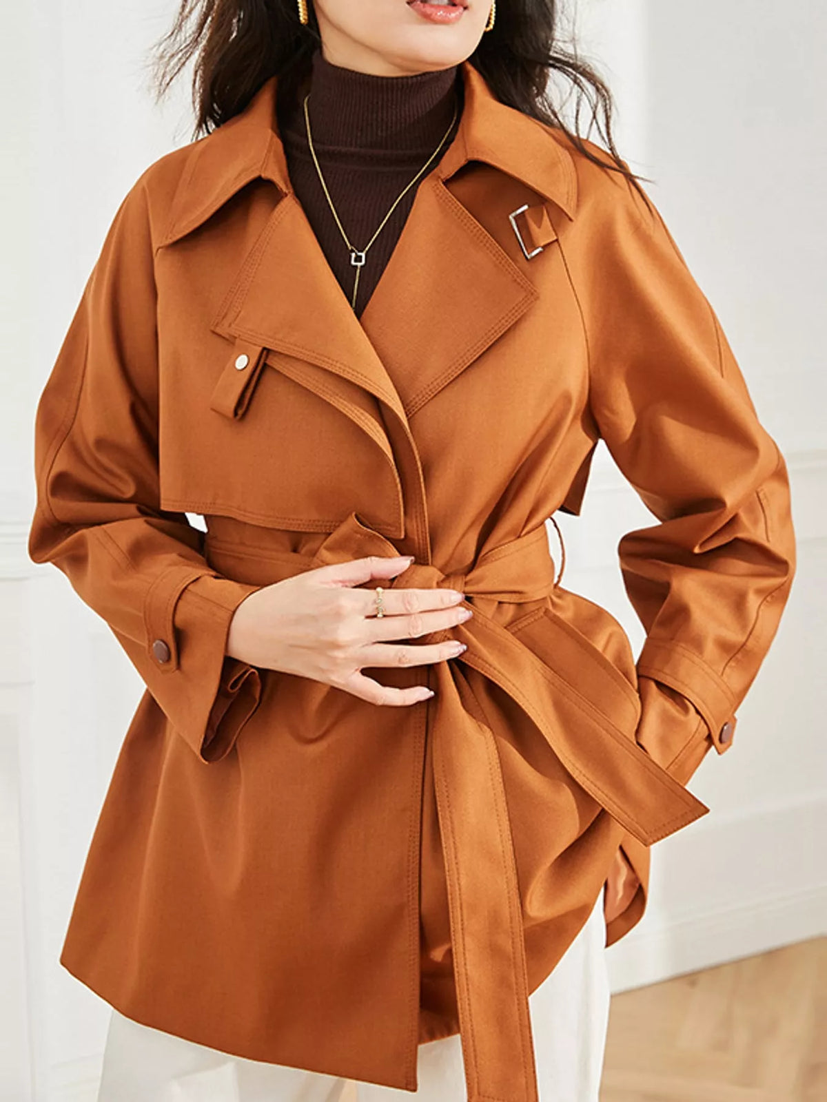 double-breasted tie waist trench coat | dropsona - neutral - everyday use