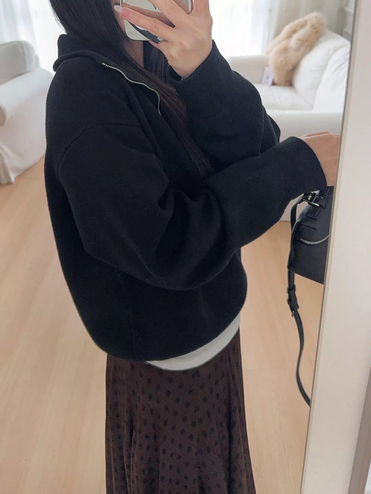 half-zip dropped shoulder sweater – zipper fit | dropsona - neutral - front view