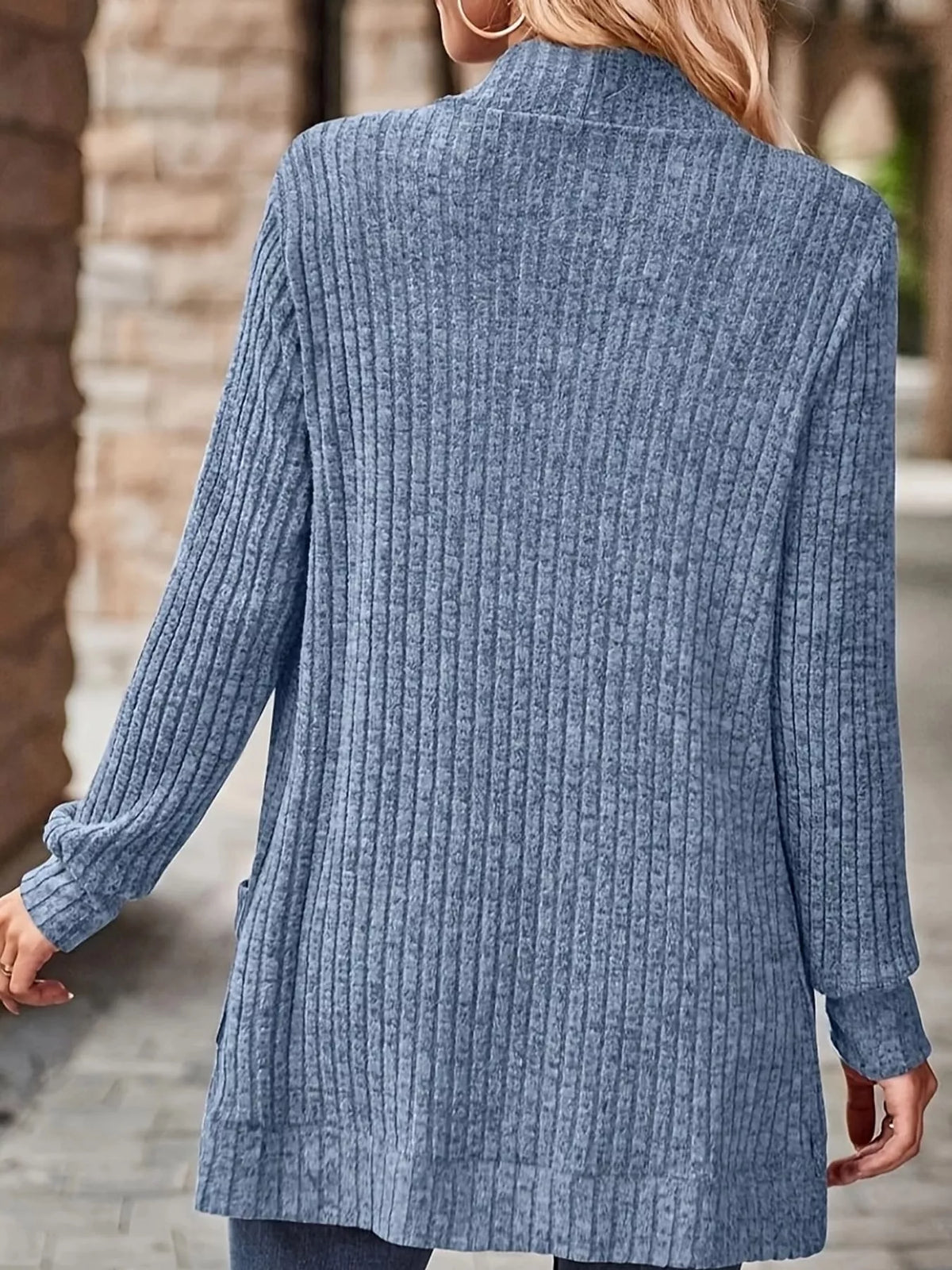 ribbed knit open front cardigan with pockets | dropsona - neutral - material texture