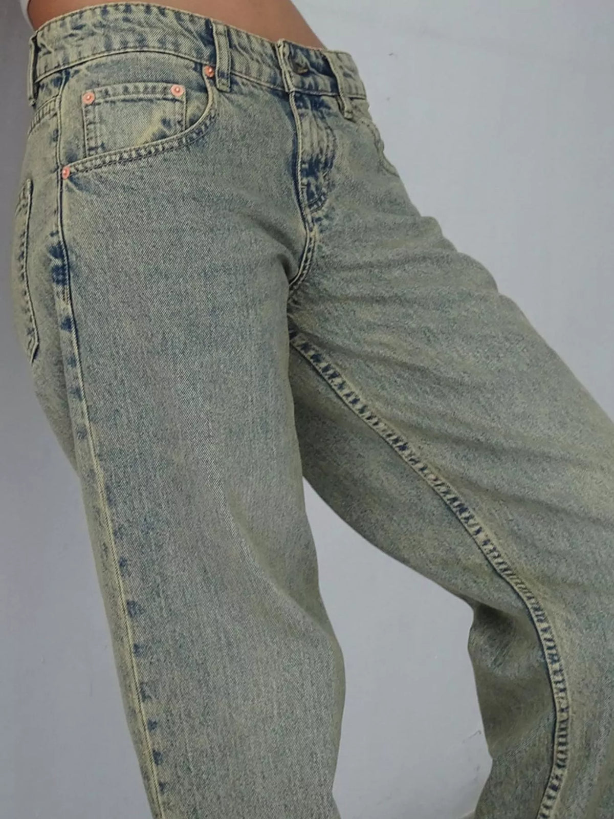 vintage wash low-rise wide-leg jeans | dropsona - neutral - front view