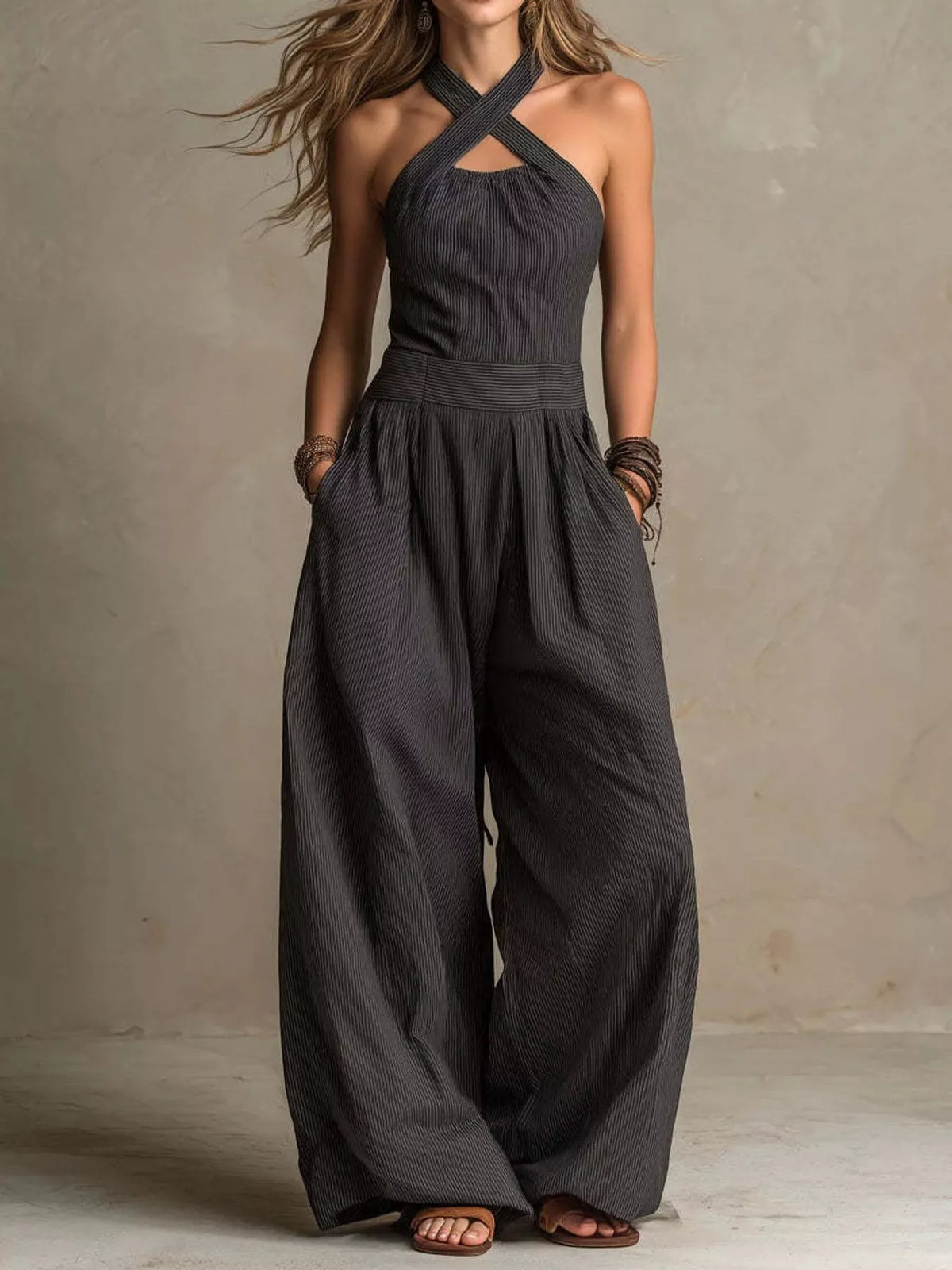 full size halter neck wide-leg jumpsuit plus | dropsona - neutral - usage example