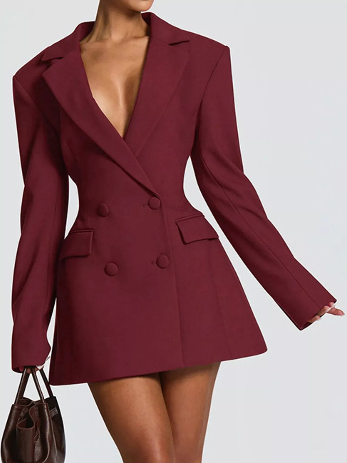 double-breasted blazer dress | dropsona - neutral - close-up detail