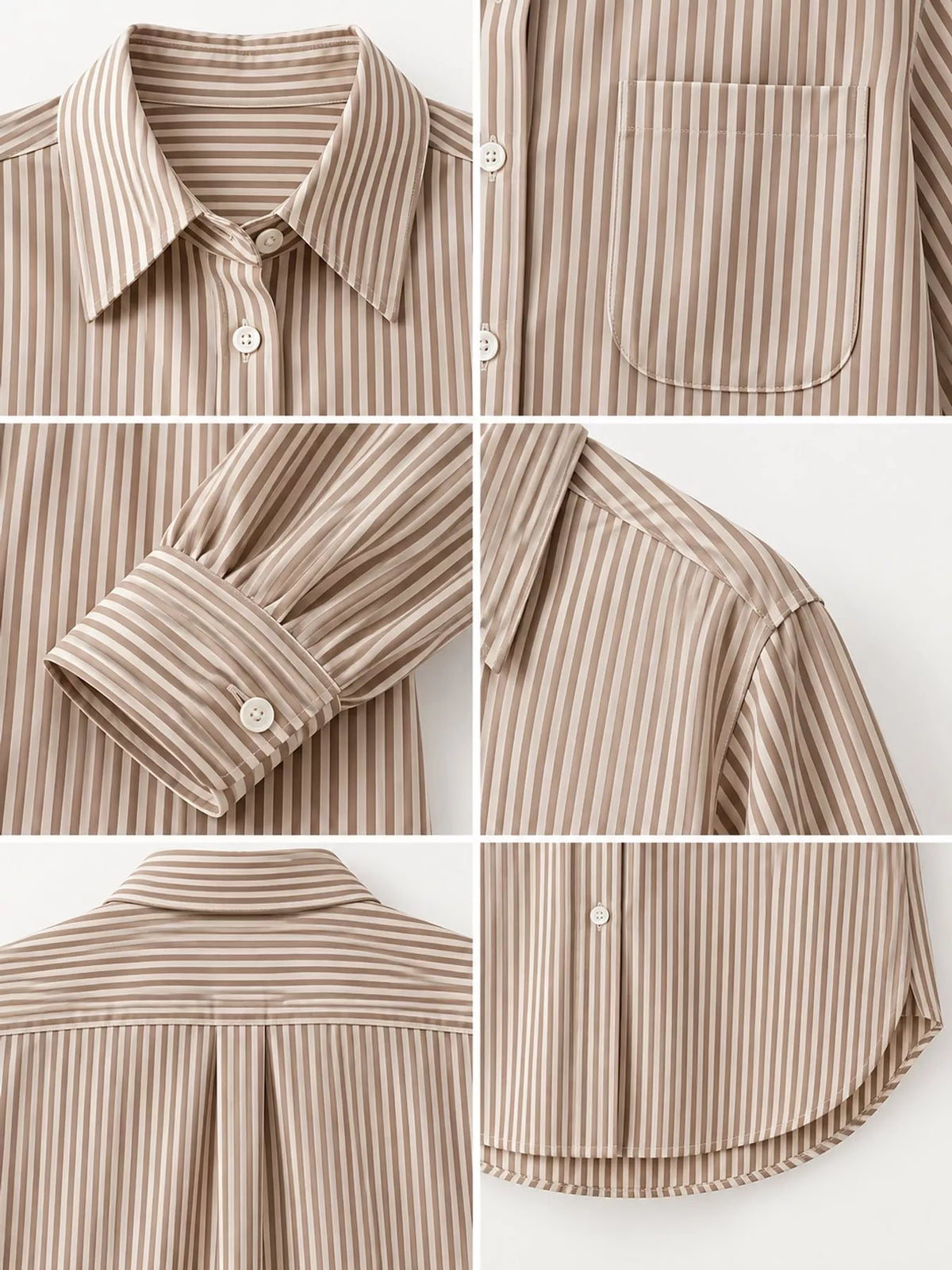full size striped button-down long sleeve shirt plus | dropsona - neutral - front view