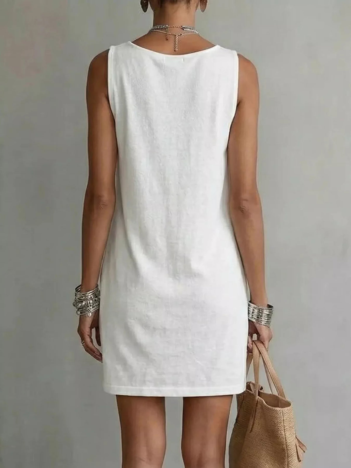 full size sleeveless cowl neck mini dress plus | dropsona - neutral - close-up detail
