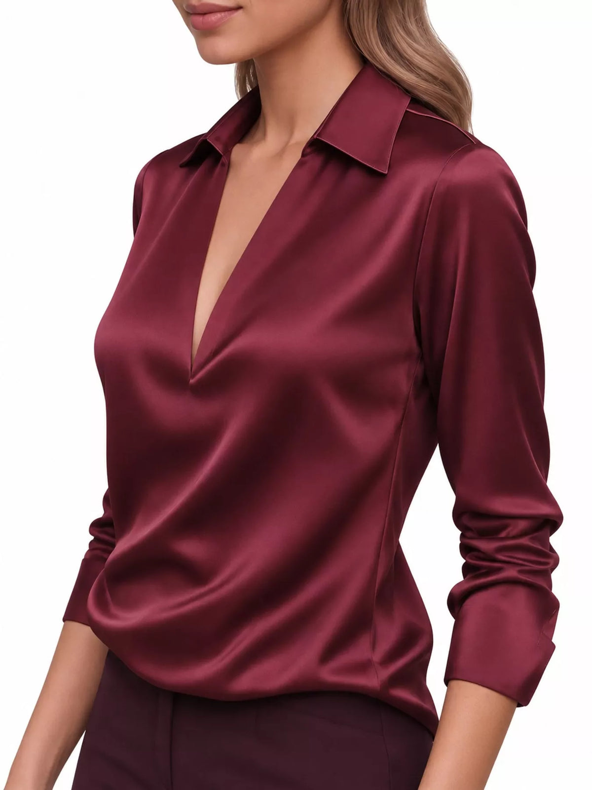 full size satin long sleeve blouse plus | dropsona - neutral - close-up detail