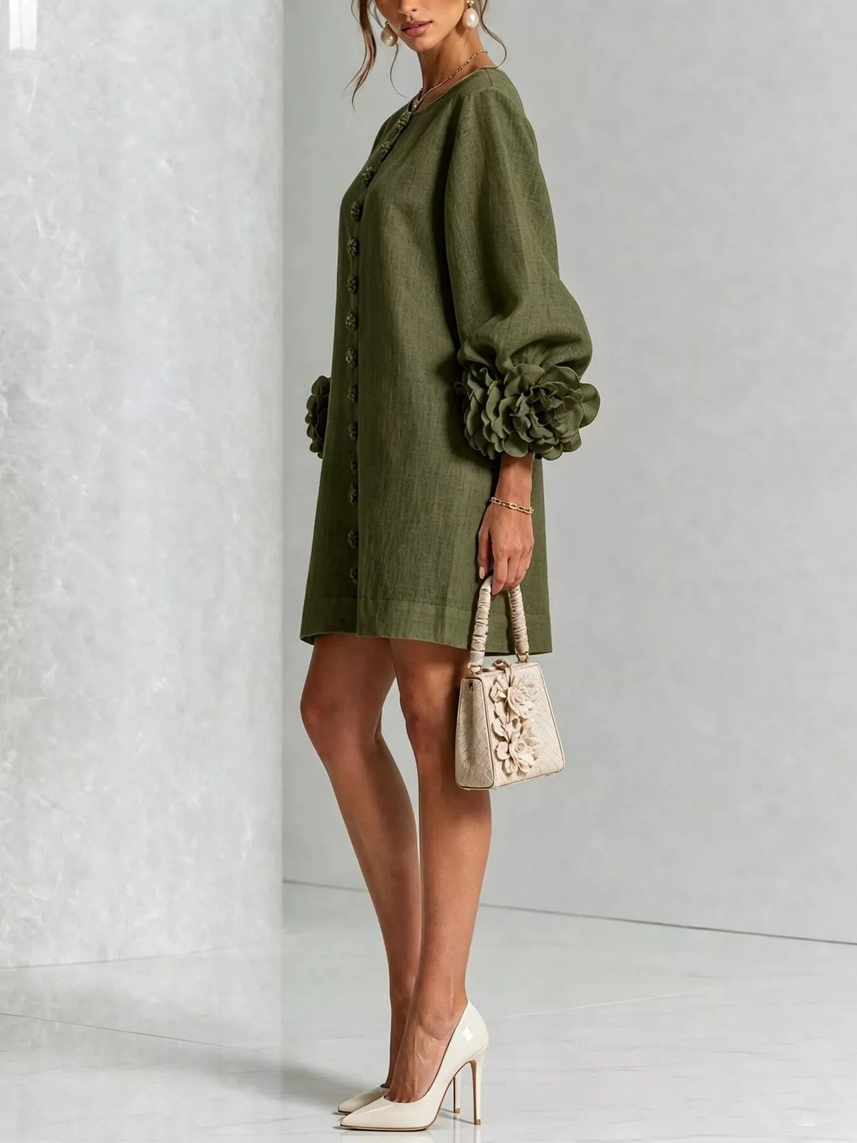 full size 3d floral sleeve round neck dress plus | dropsona - neutral - packaging