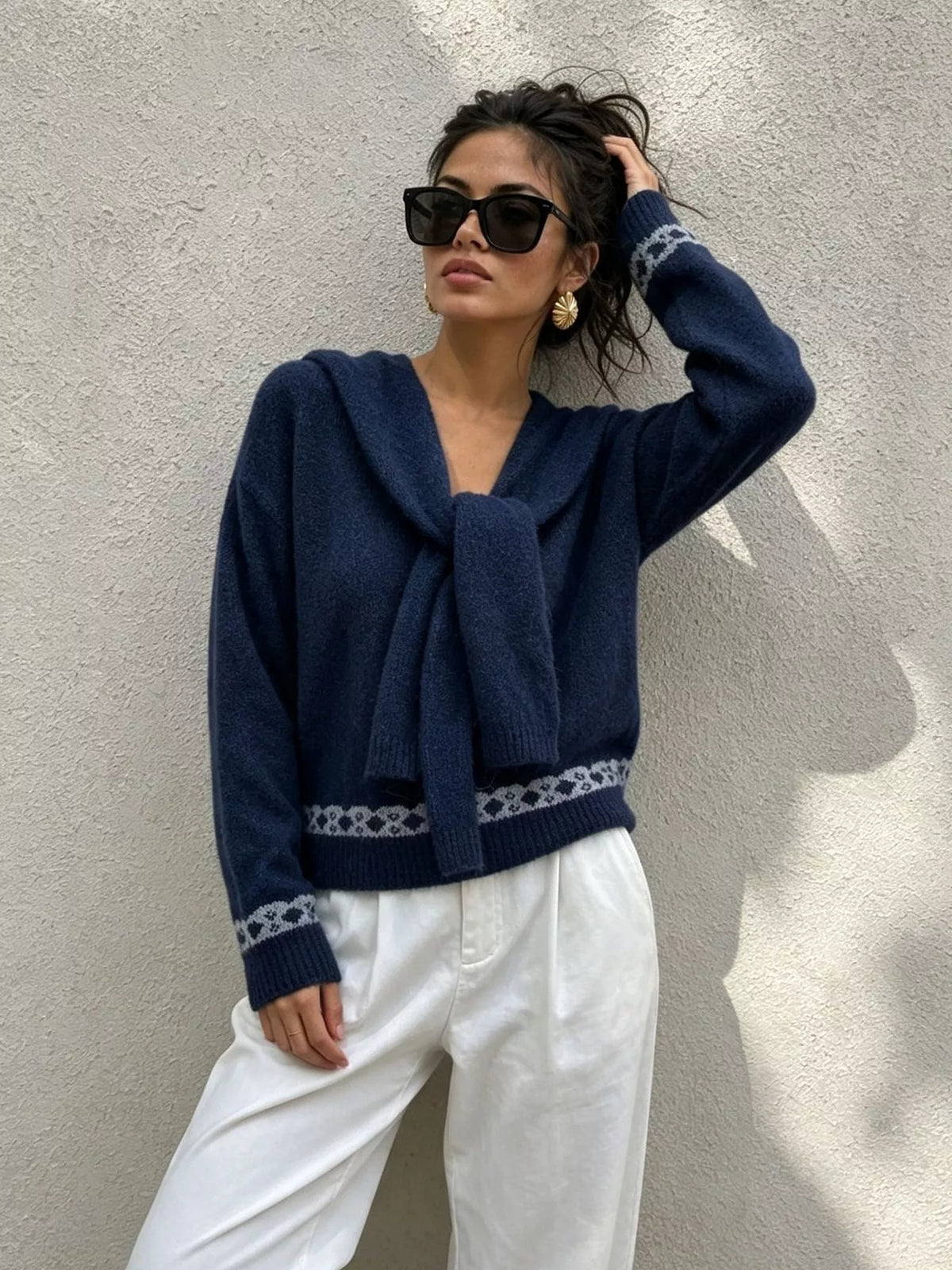 scarf detail dropped shoulder sweater – basic style | dropsona - neutral - packaging