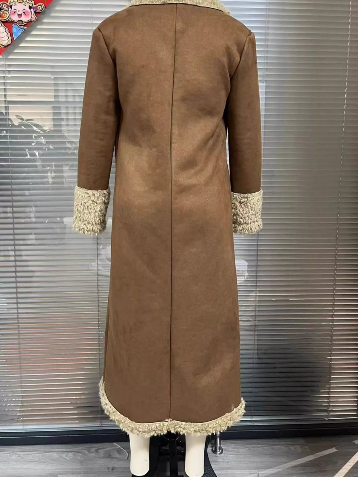 full size vintage-inspired faux suede shearling long | dropsona - neutral - size reference