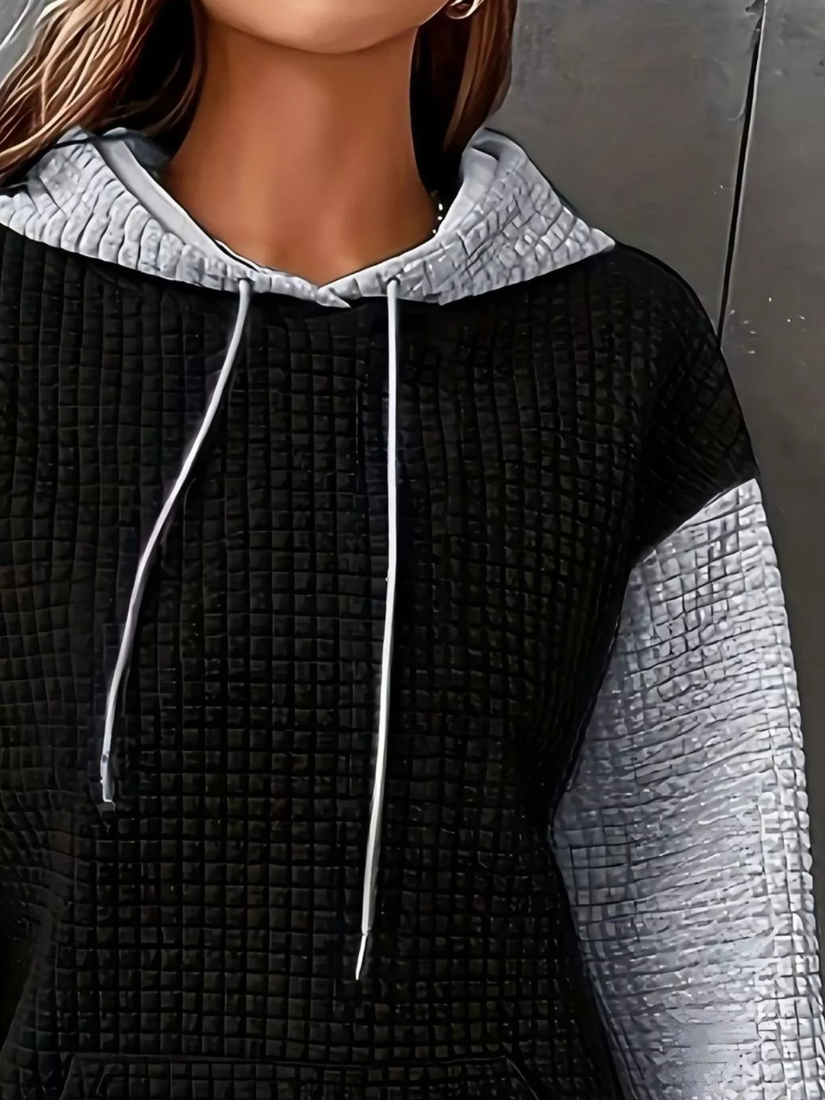 full size textured kangaroo pocket hoodie plus size - front view