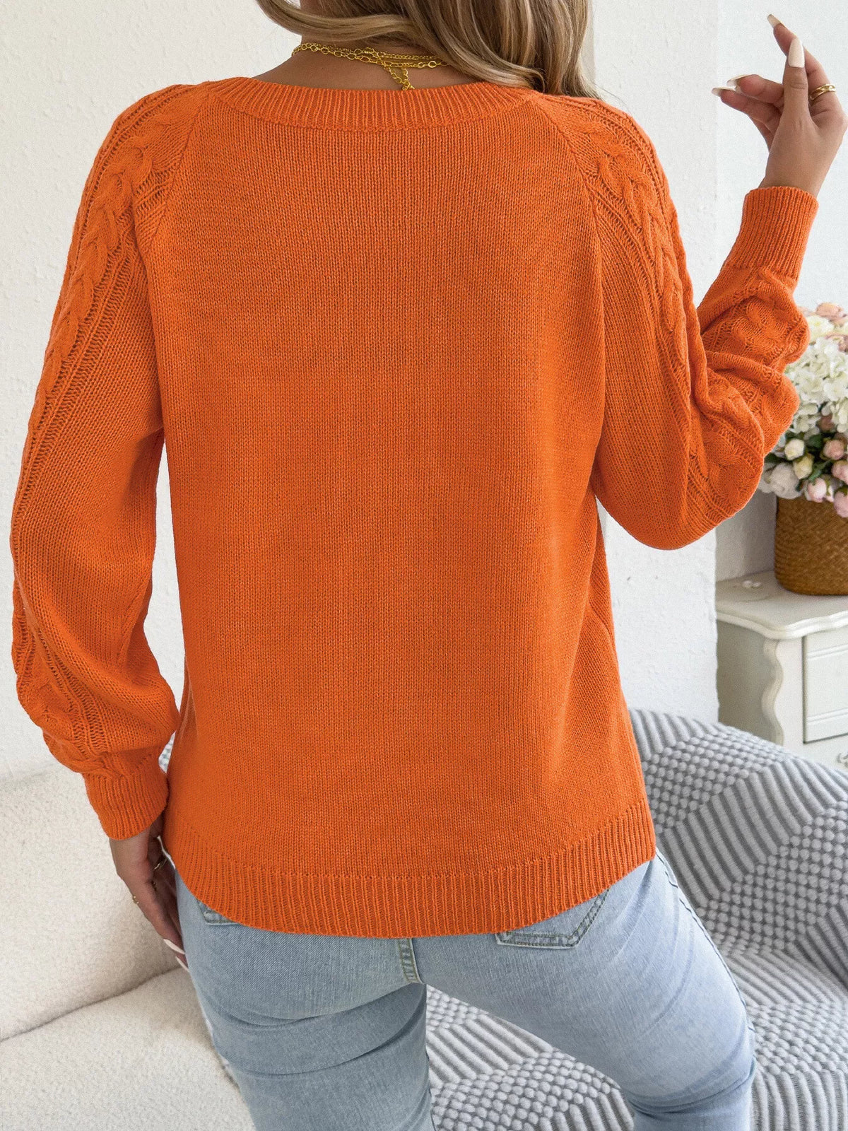 cable knit button-front cardigan – cable-knit,buttoned | dropsona - neutral - usage example