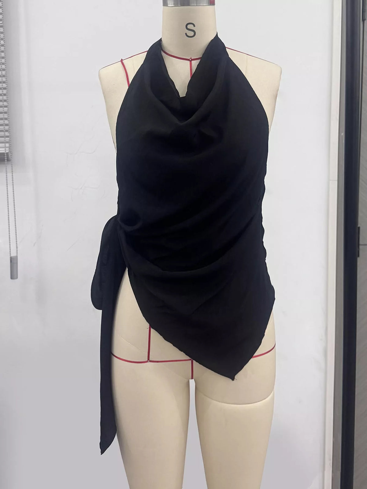 elegant halter neck draped tank top | dropsona - neutral - close-up detail
