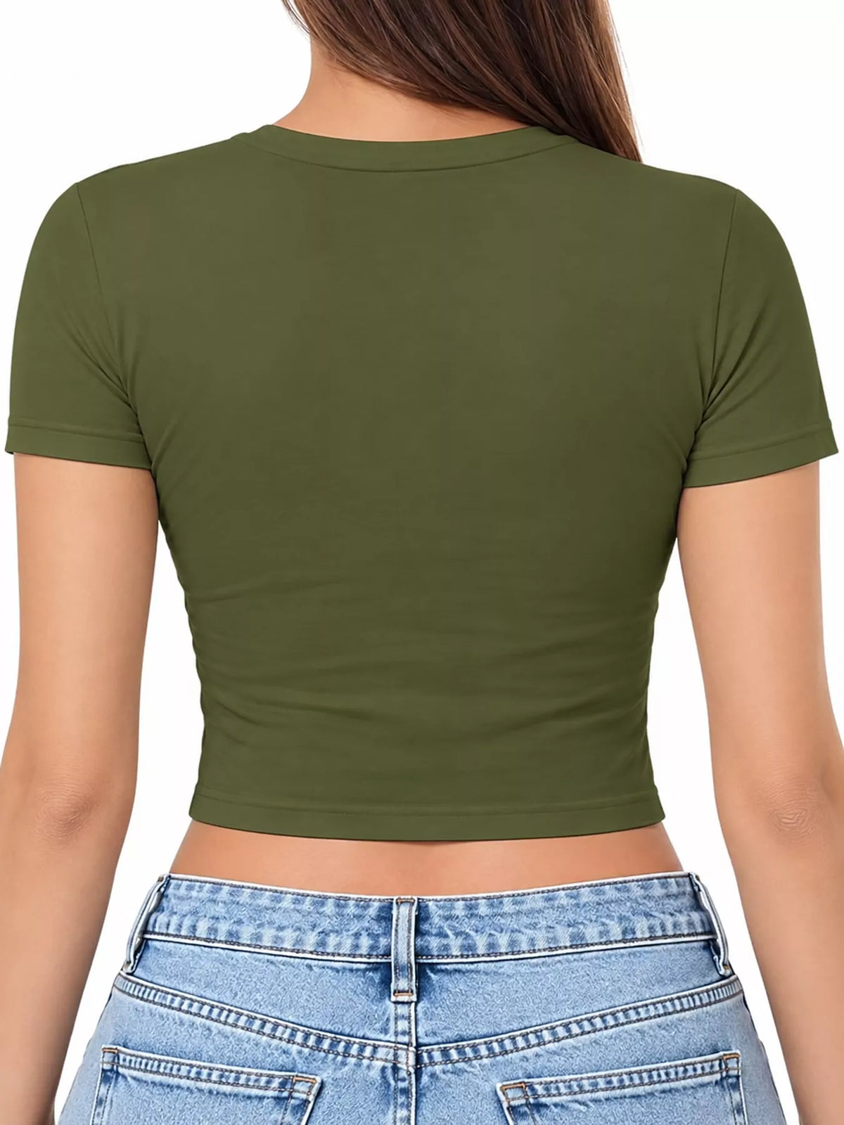 slim fit basic crew neck short sleeve crop t-shirt | dropsona - neutral - usage example