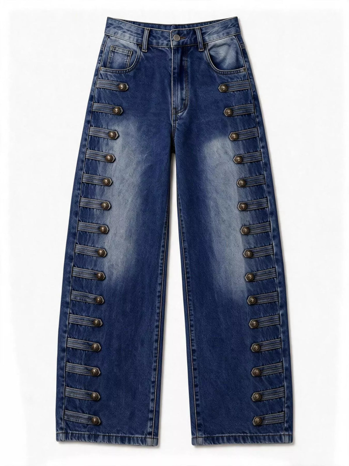 decorative button wide leg jeans – buttoned,pocketed | dropsona - neutral - front view