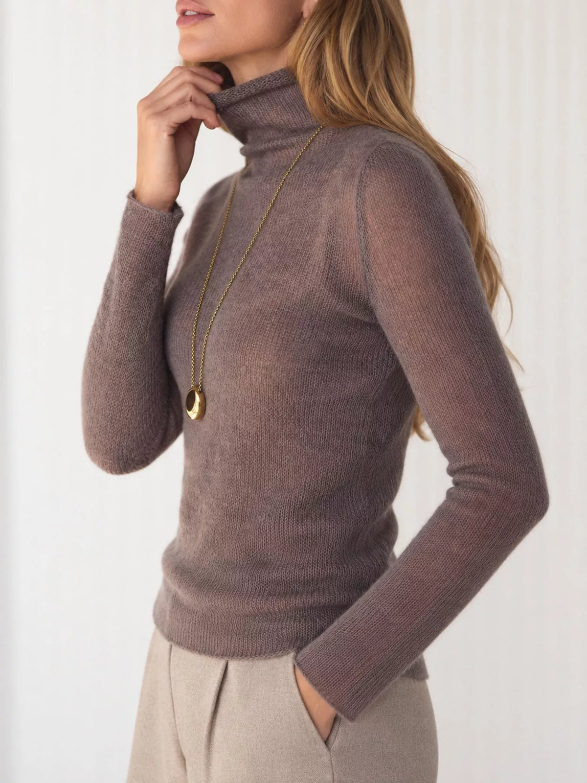 sheer turtleneck knit top | dropsona - neutral - material texture