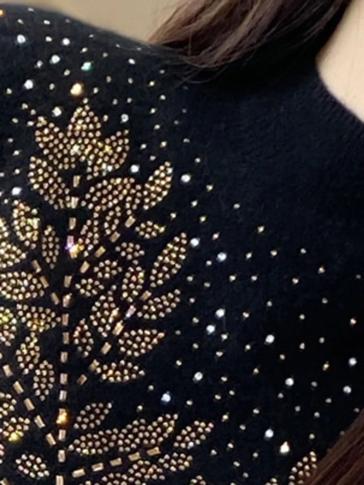 rhinestone leaf mock neck sweater | dropsona polyester - neutral - material texture