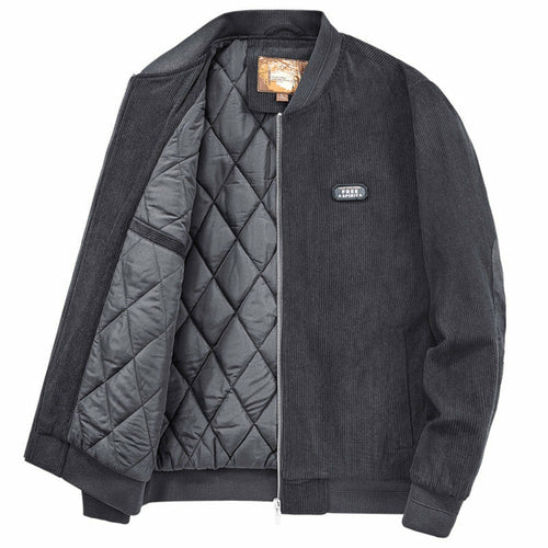 mens round collar winter zipped up elbow patch jacket | dropsona - neutral - material texture