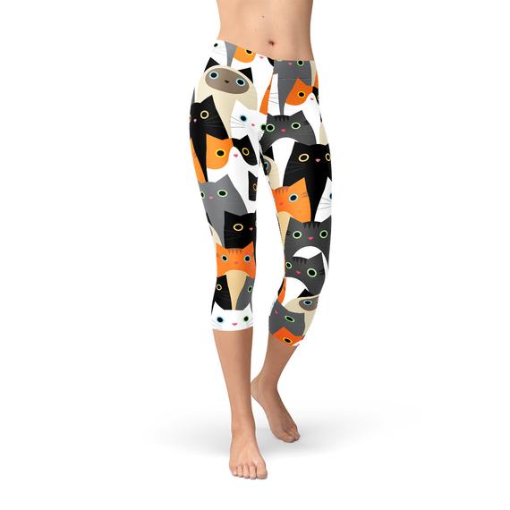 womens all over print cats capri leggings – these prem | dropsona - neutral - everyday use