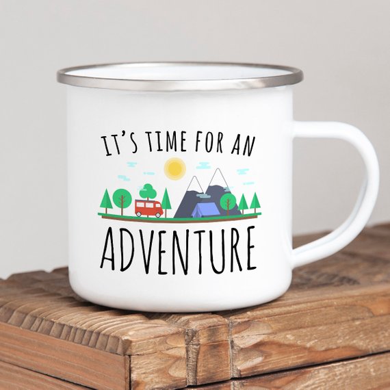 adventure mug enamel wanderlust camping advent | dropsona - neutral - front view