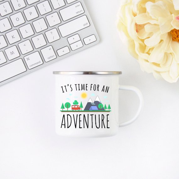 adventure mug enamel wanderlust camping advent | dropsona - neutral - material texture