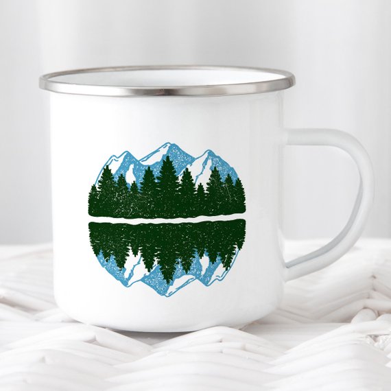 mountain mug enamel wanderlust camping the mou | dropsona - neutral - front view
