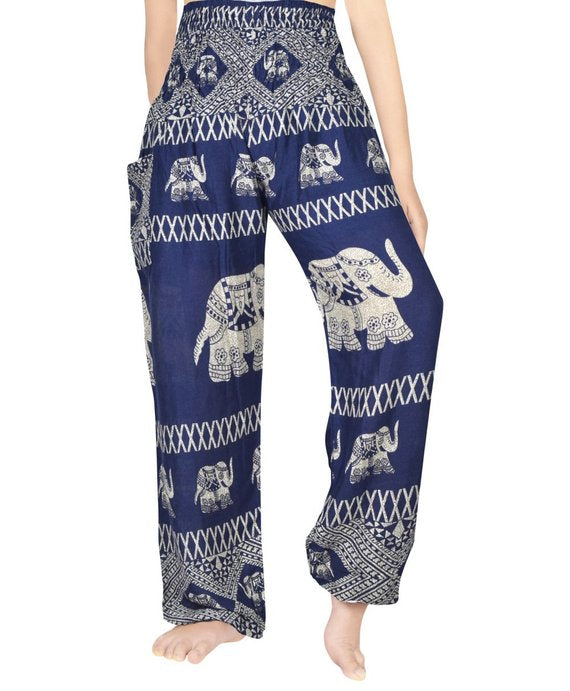 blue elephant pants women boho hippie yoga | dropsona - neutral - front view