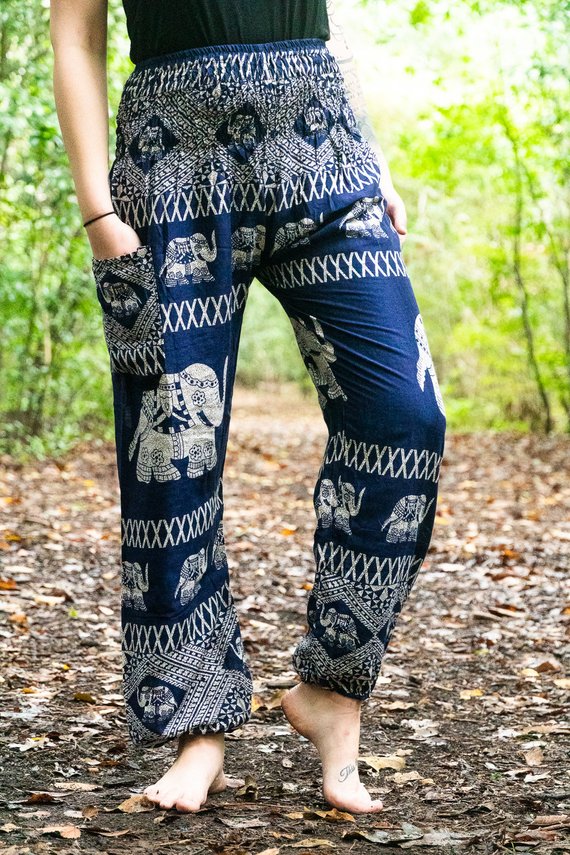 blue elephant pants women boho hippie yoga | dropsona - neutral - material texture