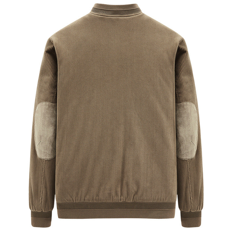 mens round collar winter zipped up elbow patch jacket | dropsona - neutral - usage example