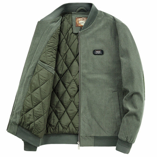 mens round collar winter zipped up elbow patch jacket | dropsona - neutral - close-up detail